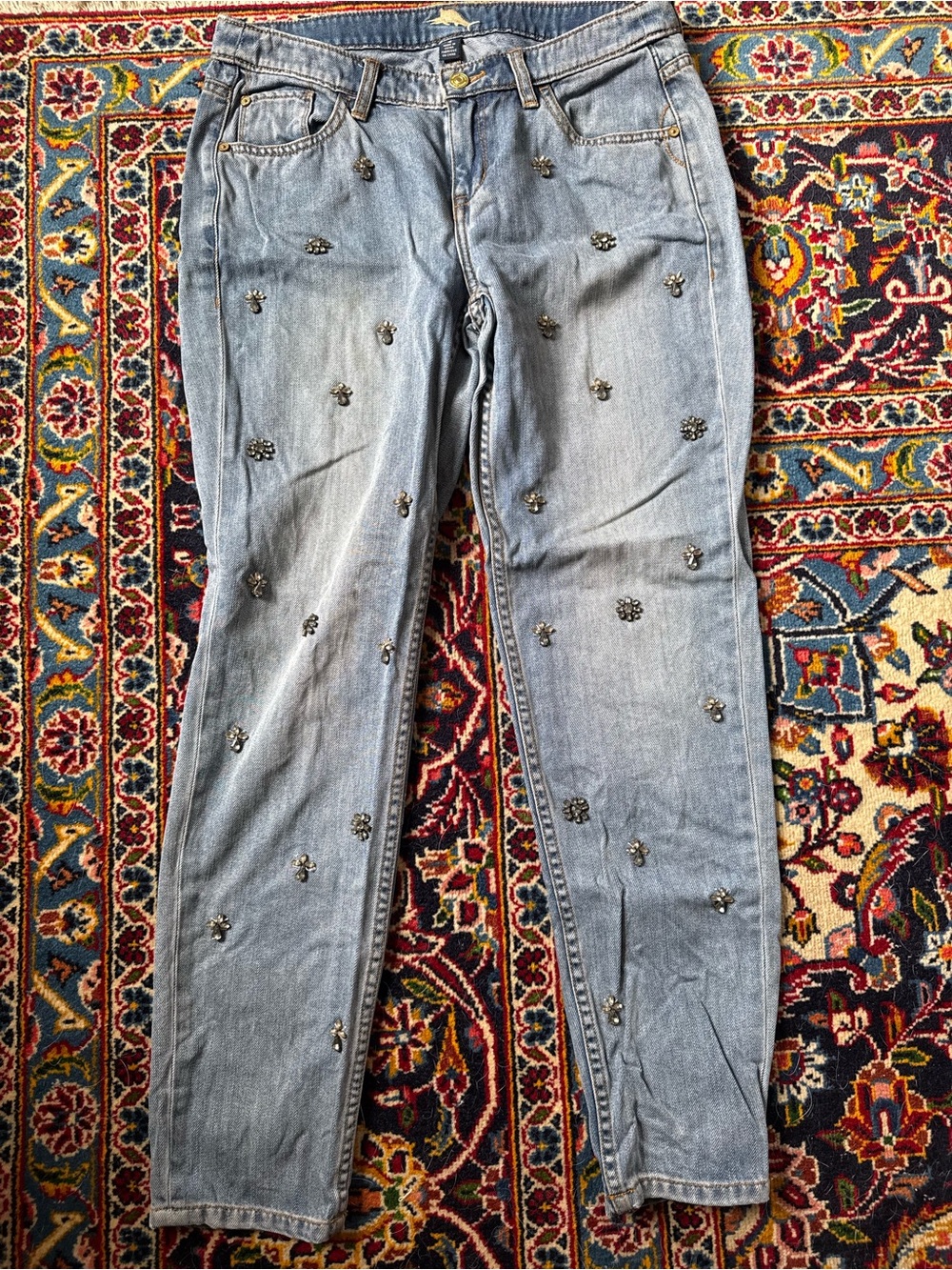 Tommy Bahama Light Blue Embellished Boyfriend Jeans